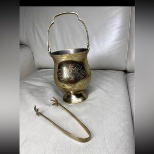 Brass Ice Bucket w/ Tongs Small Brass Ice Bucket Vintage Barware